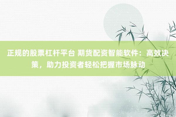 正规的股票杠杆平台 期货配资智能软件：高效决策，助力投资者轻松把握市场脉动