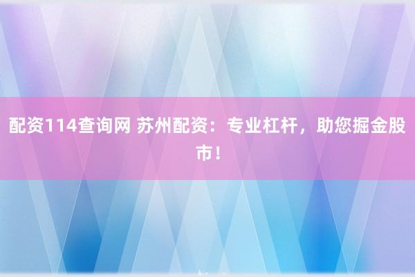 配资114查询网 苏州配资：专业杠杆，助您掘金股市！