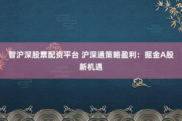 智沪深股票配资平台 沪深通策略盈利:掘金A股新机遇