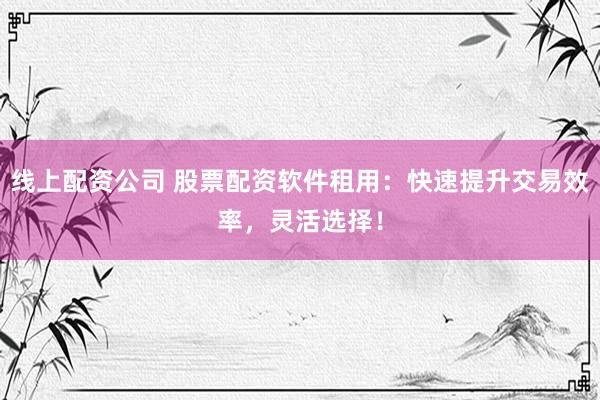 线上配资公司 股票配资软件租用：快速提升交易效率，灵活选择！