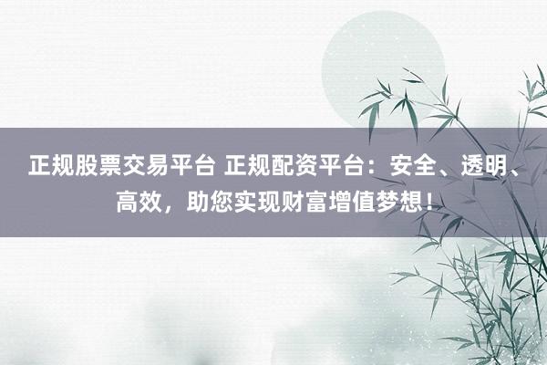 正规股票交易平台 正规配资平台：安全、透明、高效，助您实现财富增值梦想！