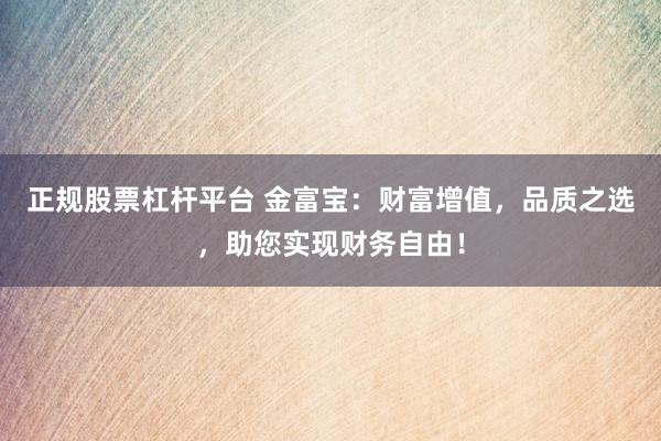正规股票杠杆平台 金富宝：财富增值，品质之选，助您实现财务自由！