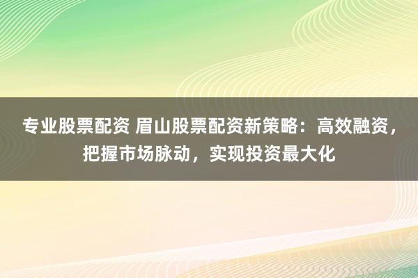 专业股票配资 眉山股票配资新策略：高效融资，把握市场脉动，实现投资最大化