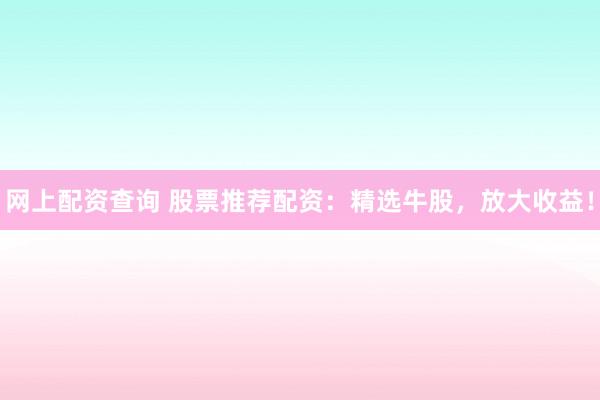 网上配资查询 股票推荐配资：精选牛股，放大收益！