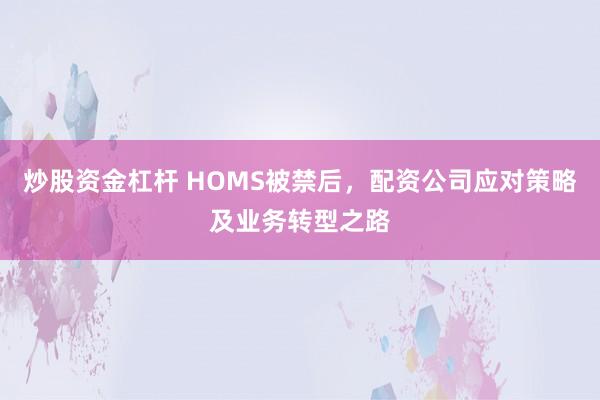 炒股资金杠杆 HOMS被禁后,配资公司应对策略及业务转型之路