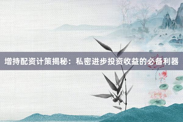 增持配资计策揭秘：私密进步投资收益的必备利器