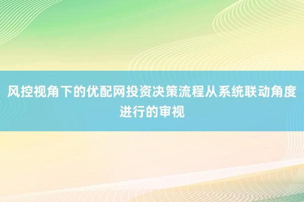 风控视角下的优配网投资决策流程从系统联动角度进行的审视