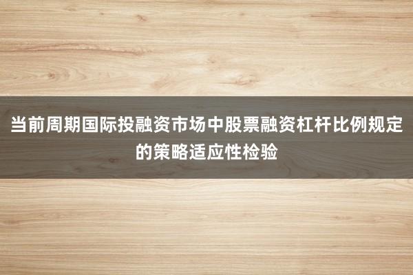 当前周期国际投融资市场中股票融资杠杆比例规定的策略适应性检验