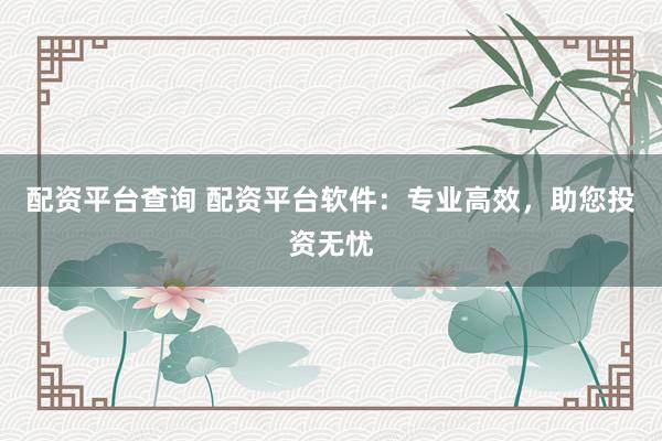 配资平台查询 配资平台软件：专业高效，助您投资无忧