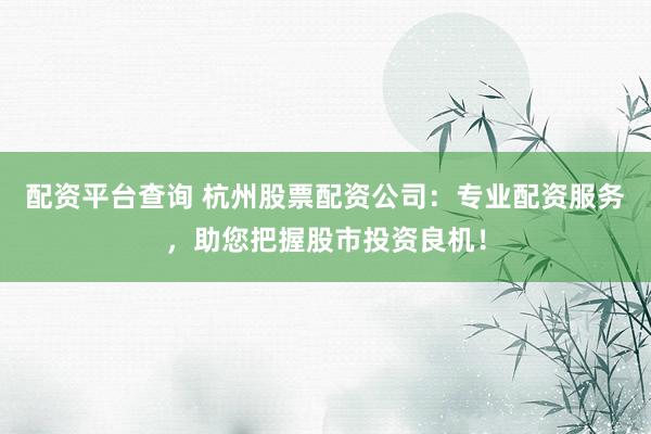 配资平台查询 杭州股票配资公司:专业配资服务,助您把握股市投资良机!