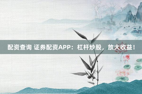 配资查询 证券配资APP:杠杆炒股,放大收益!