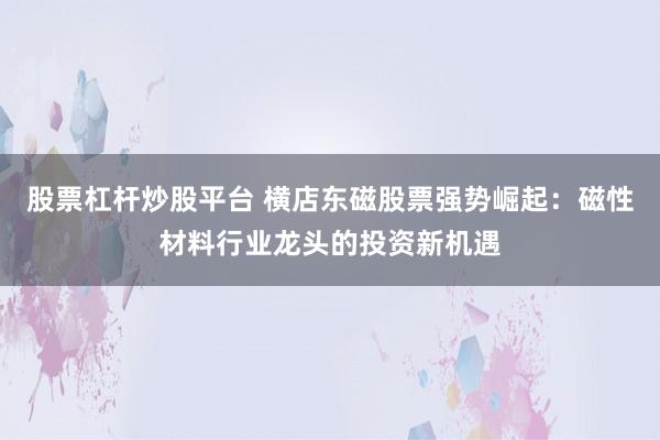 股票杠杆炒股平台 横店东磁股票强势崛起：磁性材料行业龙头的投资新机遇