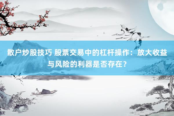 散户炒股技巧 股票交易中的杠杆操作：放大收益与风险的利器是否存在？